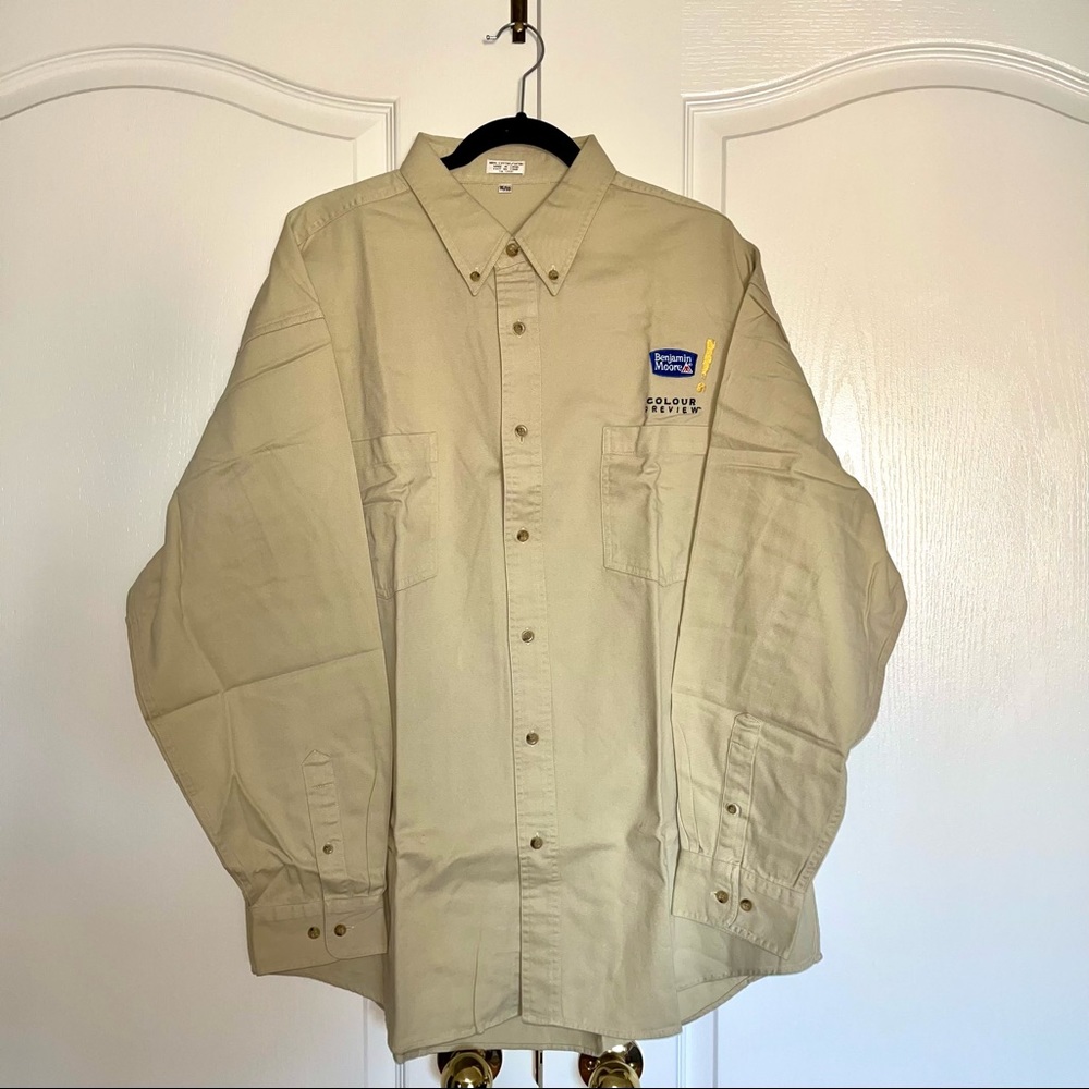 2/$25 Benjamin Moore Beige Painter’s Button Down Shirt